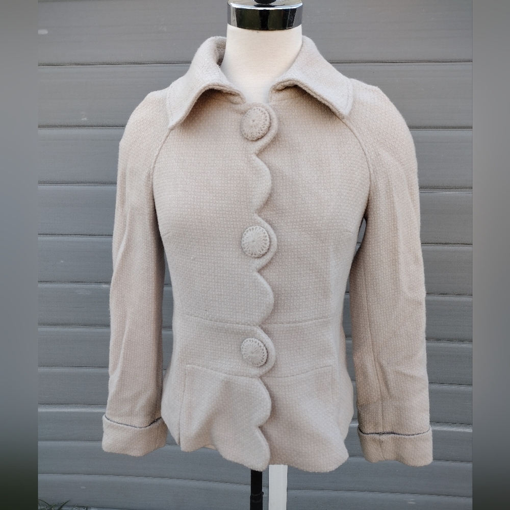 Boden Jacket Alice 4R Beige Wool Blend Scallop Button Textured Blazer Barbie.